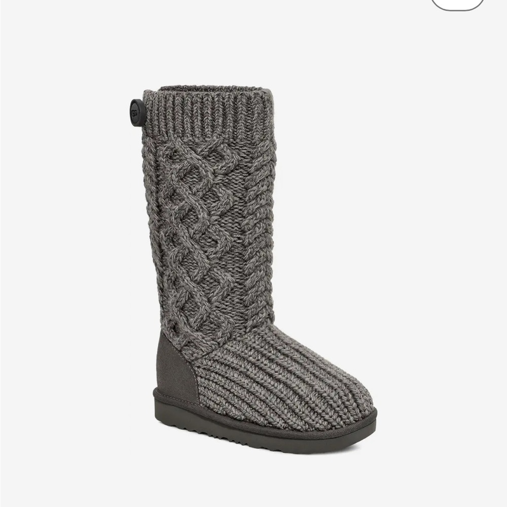 Kids Gray Knit Cable Tall Boot